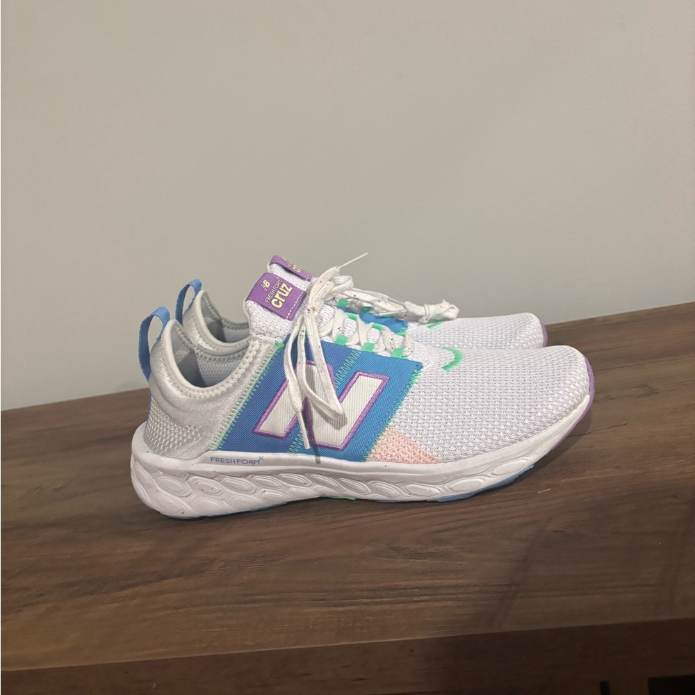New Balance White and Purple Sneakers
